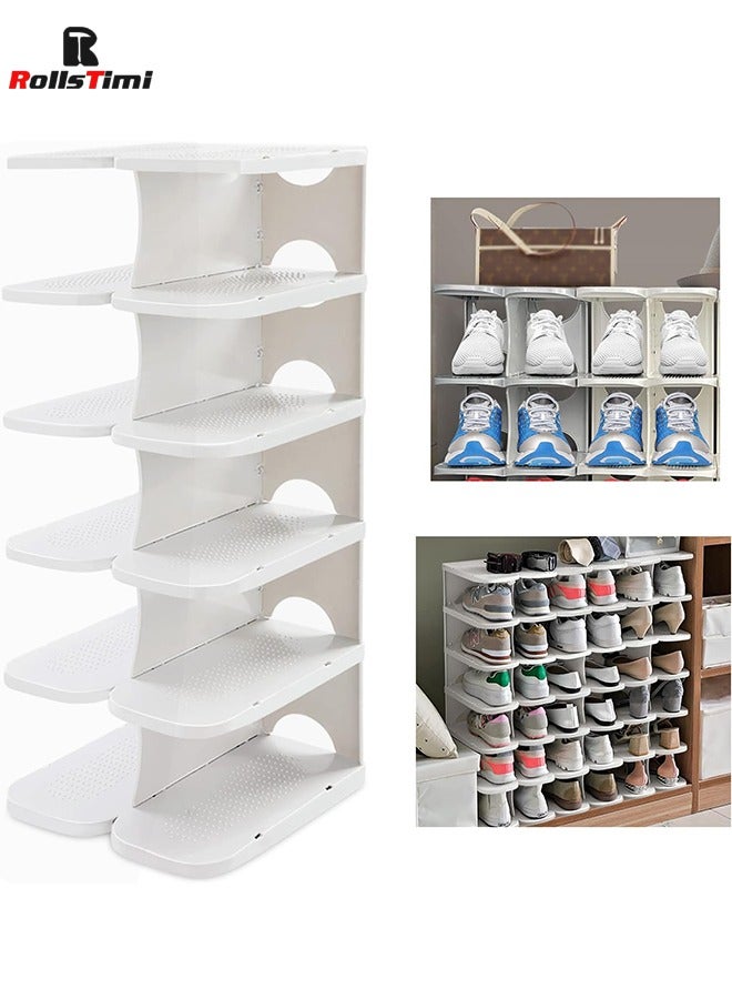 RollsTimi  6-Tier Narrow Shoe Organizer, Adjustable Cubby Shoe Rack for Closet, Free Standing Shoe Slot Tower for Entrance, White  - Image 1
