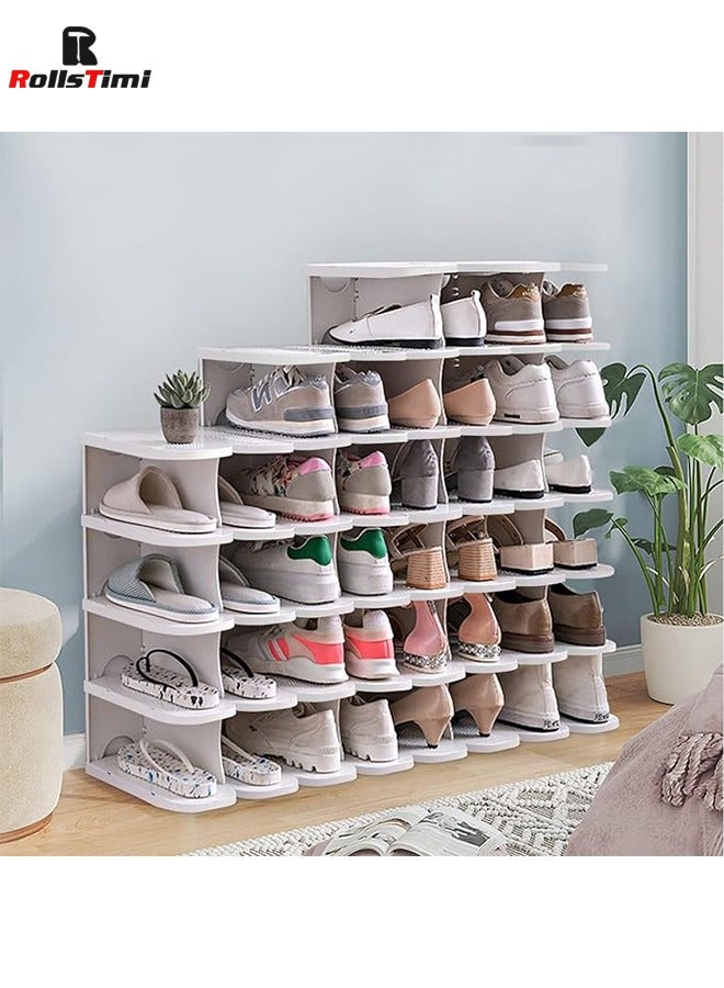 RollsTimi  6-Tier Narrow Shoe Organizer, Adjustable Cubby Shoe Rack for Closet, Free Standing Shoe Slot Tower for Entrance, White  - Image 5