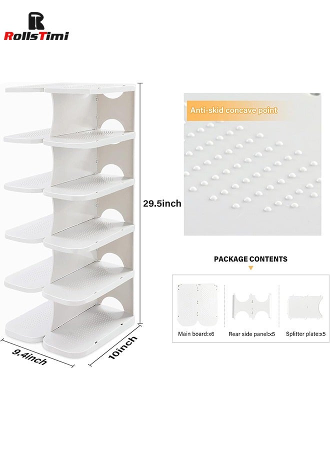 RollsTimi  6-Tier Narrow Shoe Organizer, Adjustable Cubby Shoe Rack for Closet, Free Standing Shoe Slot Tower for Entrance, White  - Image 3