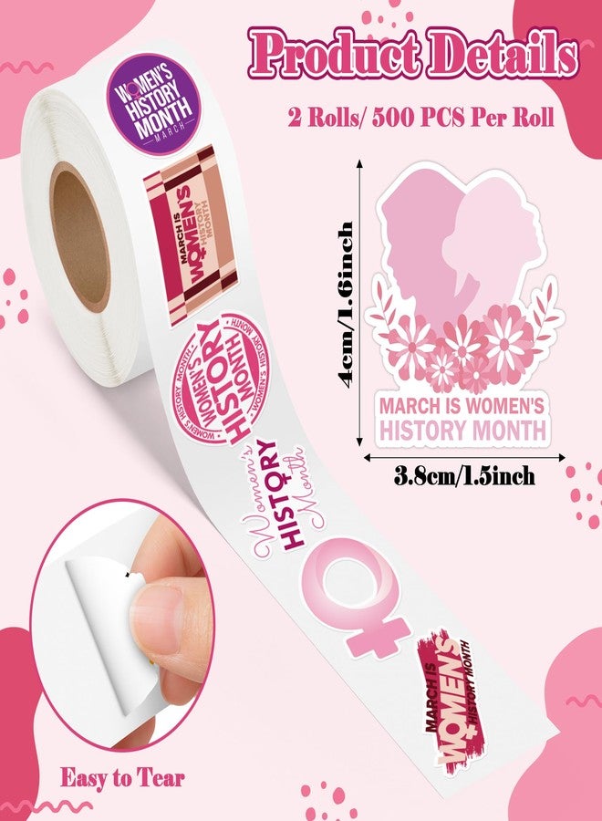 A1diee Women's History Month Stickers - 1000Pcs Girl Power Liberal Feminism Stickers Pink Empowerment Feminist Vinyl Decal for Party Supplies Gifts Bag Water Bottle Laptop Decoration, 2 Rolls - Image 2