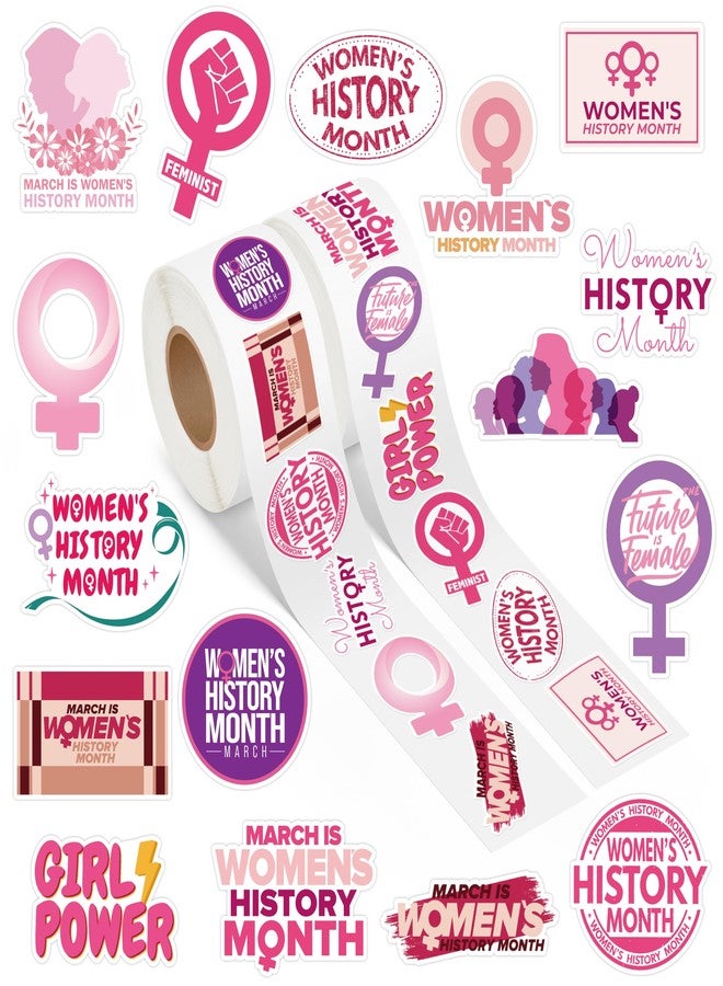 A1diee Women's History Month Stickers - 1000Pcs Girl Power Liberal Feminism Stickers Pink Empowerment Feminist Vinyl Decal for Party Supplies Gifts Bag Water Bottle Laptop Decoration, 2 Rolls - Image 1