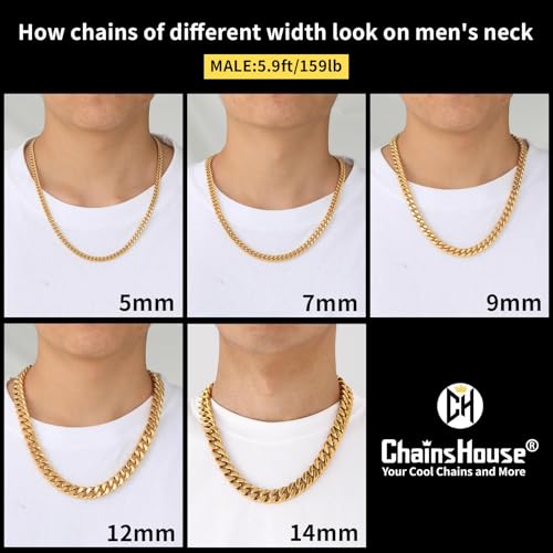 ChainsHouse Mens Gold Plated Cuban Link Chain, Miami Cuban Chain Necklace for Men, 7mm Wide Hip Hop Mens Jewelry, 20" - Image 5