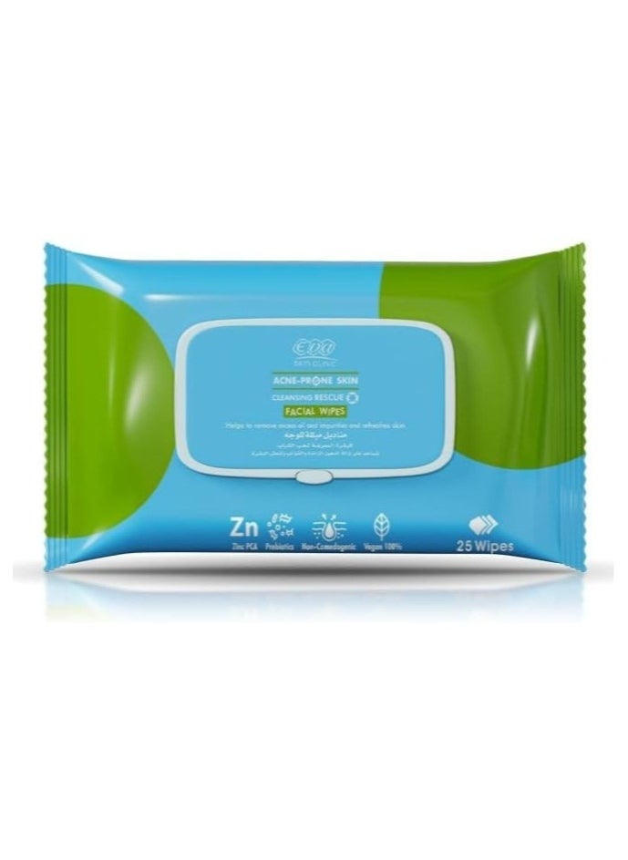 Eva 2 pieces of Eva Skin Clinic Facial Wipes for Acne Prone Skin 2 x 25 Wipes  - Image 2