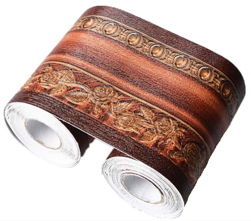 Amhao 3D Pattern Floral 42x1968 Wallpaper Border Decor Removable Self Adhesive Kitchen Bathroom Tiles Sticker Dark Brown