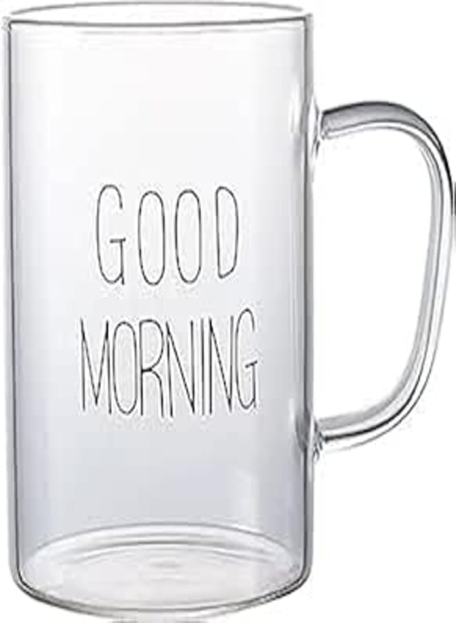 Spaceshoop Good Morning Coffee Mug, 450 ml Glass for Tea, Breakfast, Juice