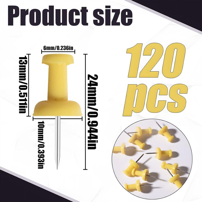 VAPKER Push Pins Tacks 120Pcs Solid Yellow Thumb Tacks Larger Size Pin Map Tacks Plastic Head with Steel Point for Bulletin Board - Image 2