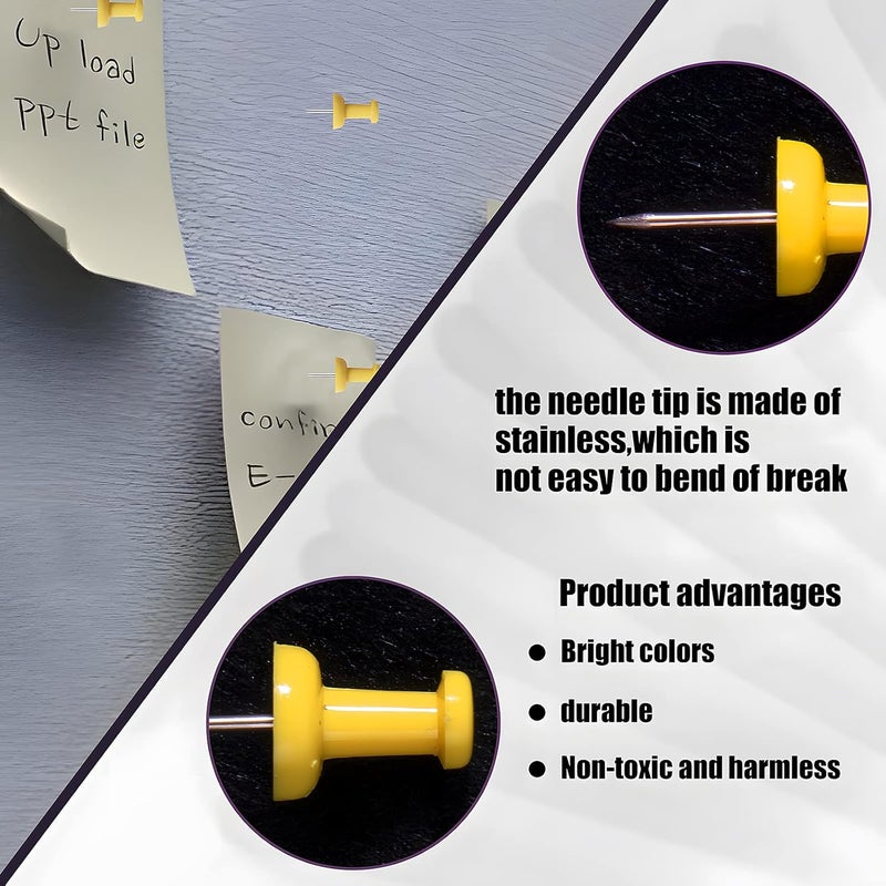 VAPKER Push Pins Tacks 120Pcs Solid Yellow Thumb Tacks Larger Size Pin Map Tacks Plastic Head with Steel Point for Bulletin Board - Image 3
