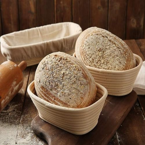Sthrucrack 2 Pcs Banneton Bread Proofing Baskets, 25cm Oval Sourdough Proofing Basket with Linen Cloth Liner for Artisan Bread Making for Professional and Home Bakers - Image 3