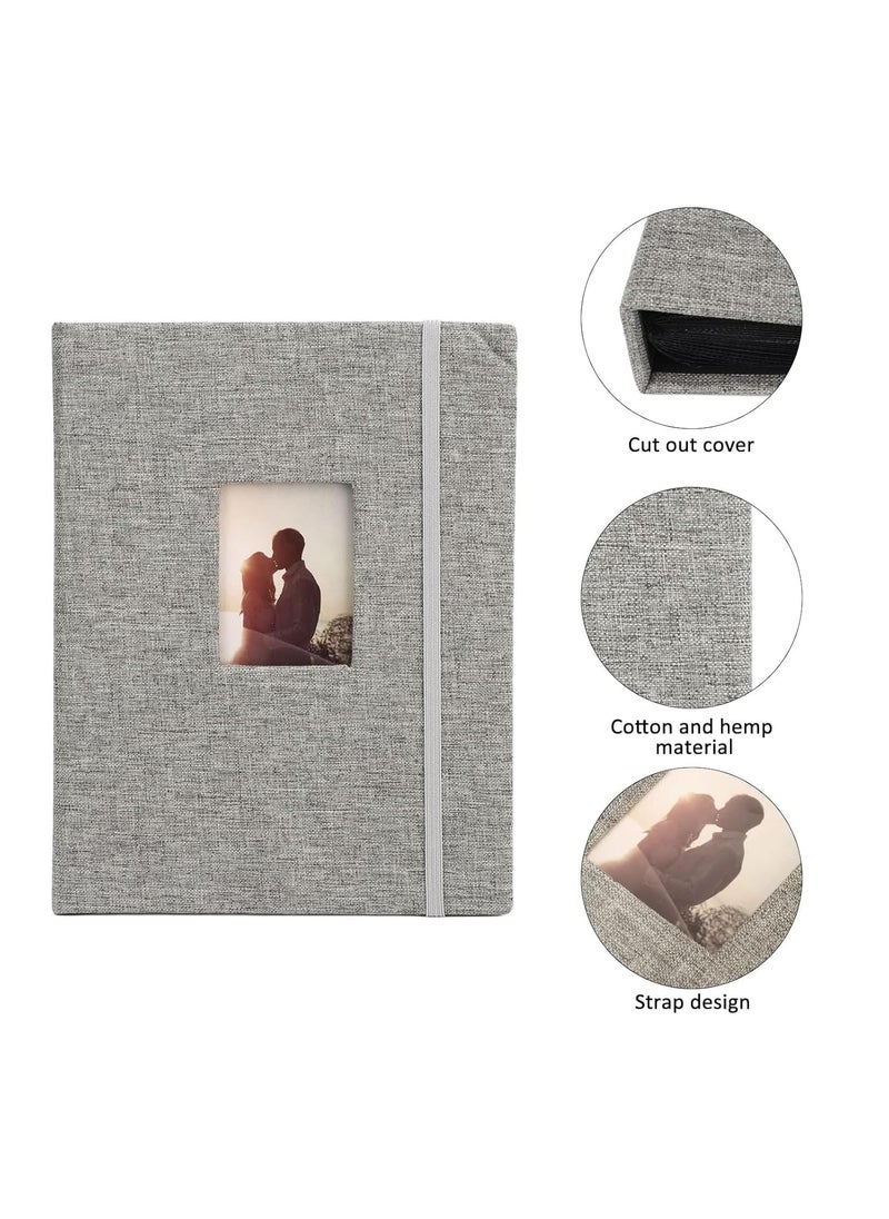 ZIKKON ZIKKON Mini Photo Album 208 Vertical Photos Natural Linen Cover Front Window Photo Album 2x3 Compatible with Fujifilm Instax Mini Film 7s 8 9 11 Polaroid 300 HP Sprocket Kpop PhotocardsGray  - Image 2