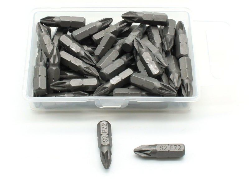 T-MAX TMAX 50 pc Pozi PZ2 Impact Ready 1 Inch Length Screwdriver Insert Bit Hex Shank with Quick Release Slot