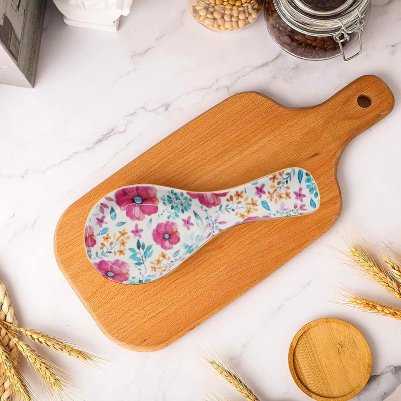 LEAZUL Ceramic Spoon Rest for Stove Top Kitchen Counter Large Spoon Holder Farmhouse Floral Flowers Print Coffee Spoon Cooking Utensil Tools Rest Modern Kitchen Decor - Image 5