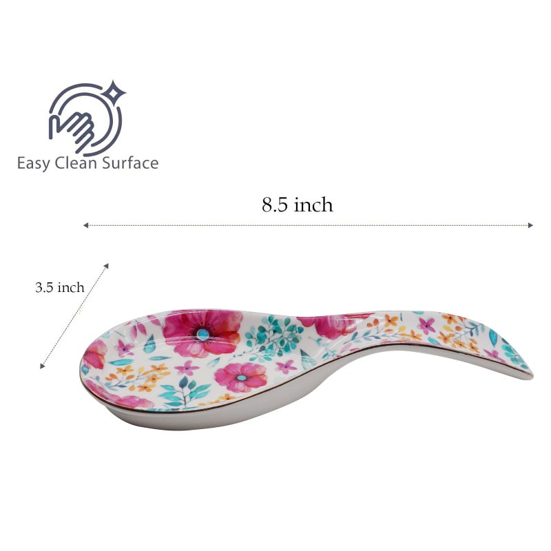 LEAZUL Ceramic Spoon Rest for Stove Top Kitchen Counter Large Spoon Holder Farmhouse Floral Flowers Print Coffee Spoon Cooking Utensil Tools Rest Modern Kitchen Decor - Image 4