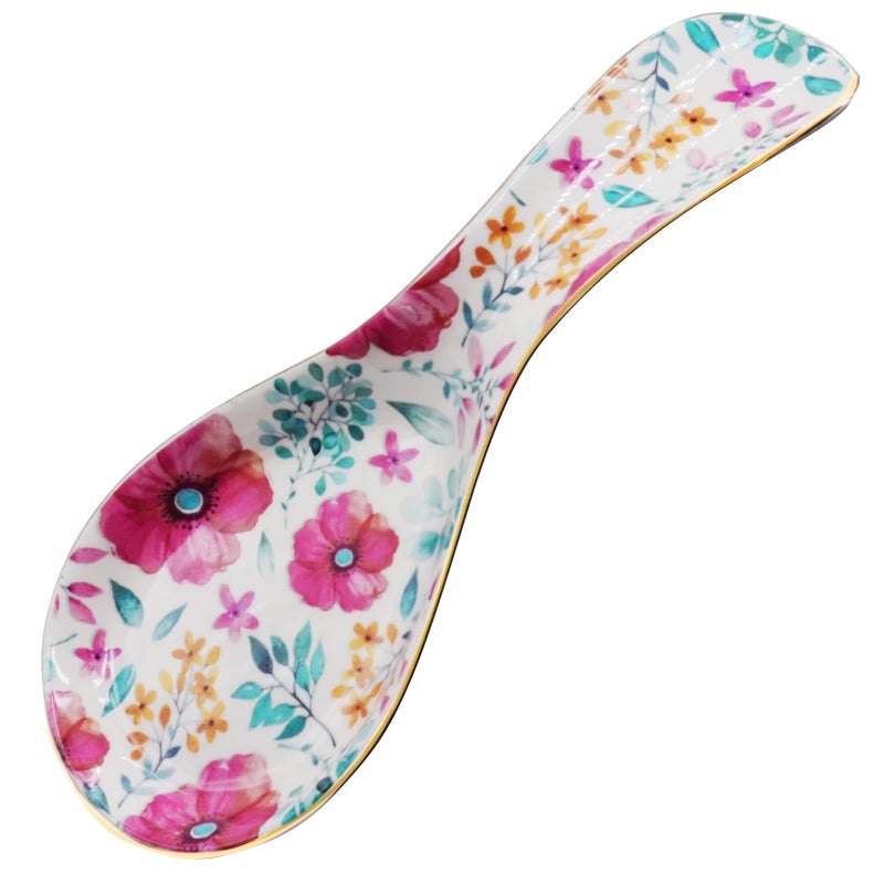 LEAZUL Ceramic Spoon Rest for Stove Top Kitchen Counter Large Spoon Holder Farmhouse Floral Flowers Print Coffee Spoon Cooking Utensil Tools Rest Modern Kitchen Decor - Image 2