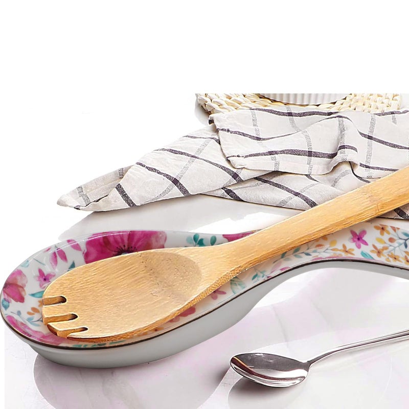 LEAZUL Ceramic Spoon Rest for Stove Top Kitchen Counter Large Spoon Holder Farmhouse Floral Flowers Print Coffee Spoon Cooking Utensil Tools Rest Modern Kitchen Decor - Image 3