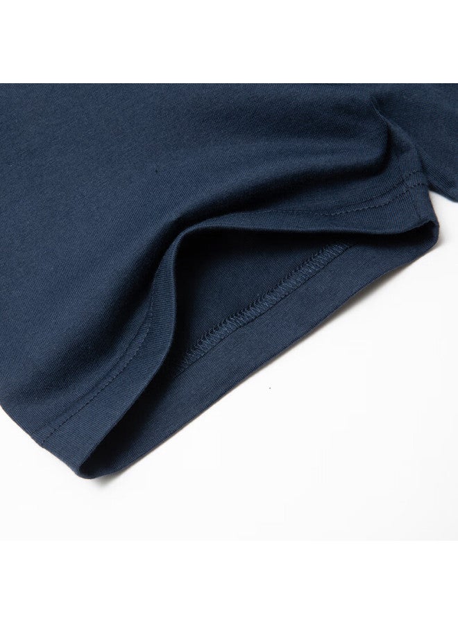 Limeng Uni Solid Color 180g Cotton Short Sleeve T-shirt Loose Round Neck Wide T-shirt Base Shirt Navy Blue M - Image 3