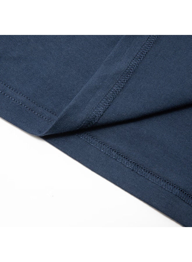 Limeng Uni Solid Color 180g Cotton Short Sleeve T-shirt Loose Round Neck Wide T-shirt Base Shirt Navy Blue M - Image 4