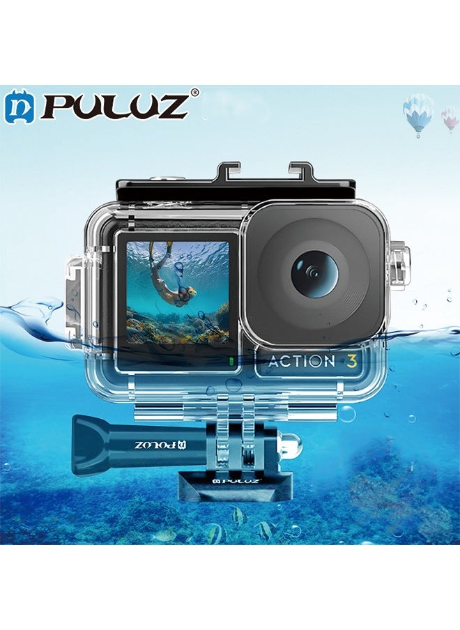 PULUZ For DJI Osmo Action 3 PULUZ 40m Underwater Waterproof Housing Diving Case with Cold Shoe & Buckle Basic Mount & Screw  - Image 1