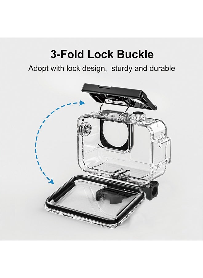 PULUZ For DJI Osmo Action 3 PULUZ 40m Underwater Waterproof Housing Diving Case with Cold Shoe & Buckle Basic Mount & Screw  - Image 3