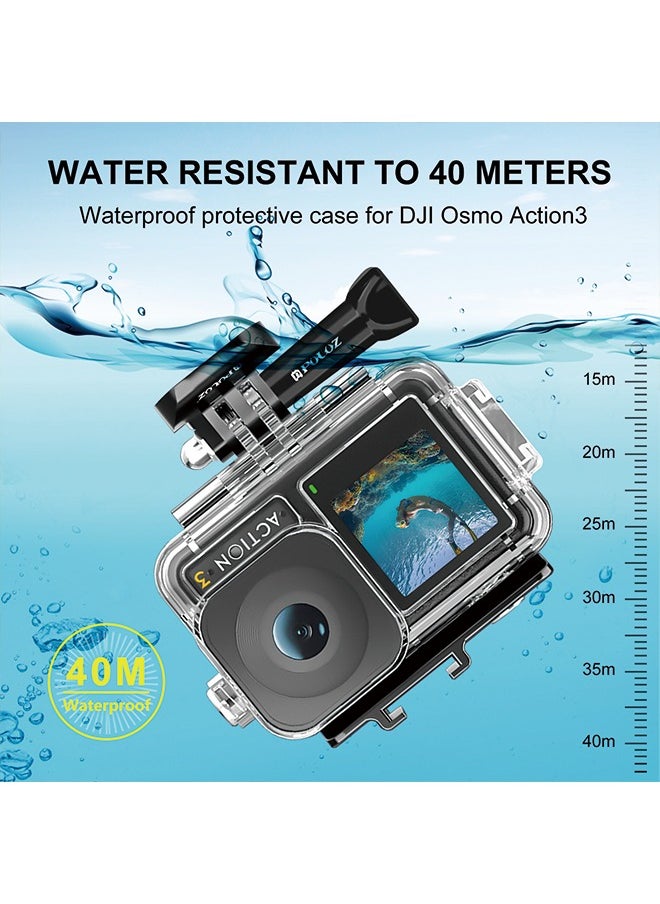 PULUZ For DJI Osmo Action 3 PULUZ 40m Underwater Waterproof Housing Diving Case with Cold Shoe & Buckle Basic Mount & Screw  - Image 4
