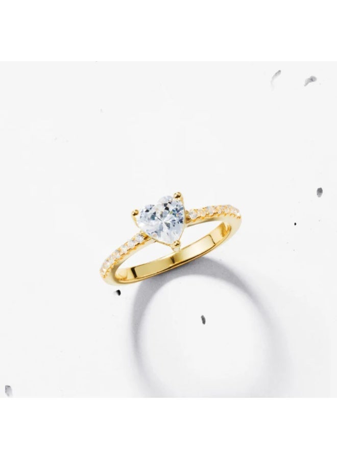 LAVEEN JEWELLERY Heart Solitaire & Pavé Chain Ring Set – 925 Sterling Silver, 18K Gold Plated, Cubic Zirconia, Stackable Luxury Rings for Women with Jewelry Box - Image 3