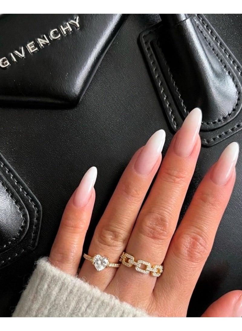 LAVEEN JEWELLERY Heart Solitaire & Pavé Chain Ring Set – 925 Sterling Silver, 18K Gold Plated, Cubic Zirconia, Stackable Luxury Rings for Women with Jewelry Box - Image 2