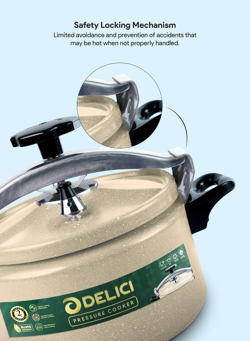 DELICI 9L Aluminum Arabic Pressure Cooker | Fast & Safe Cooking with Safety Lock | Heat-Resistant Base | Long-Lasting Rubber Sealing | Durable Body & Lid | Perfect Heat Distribution | Ideal For Modern Middle East Kitchen | Beige | DPC 9B - Image 4