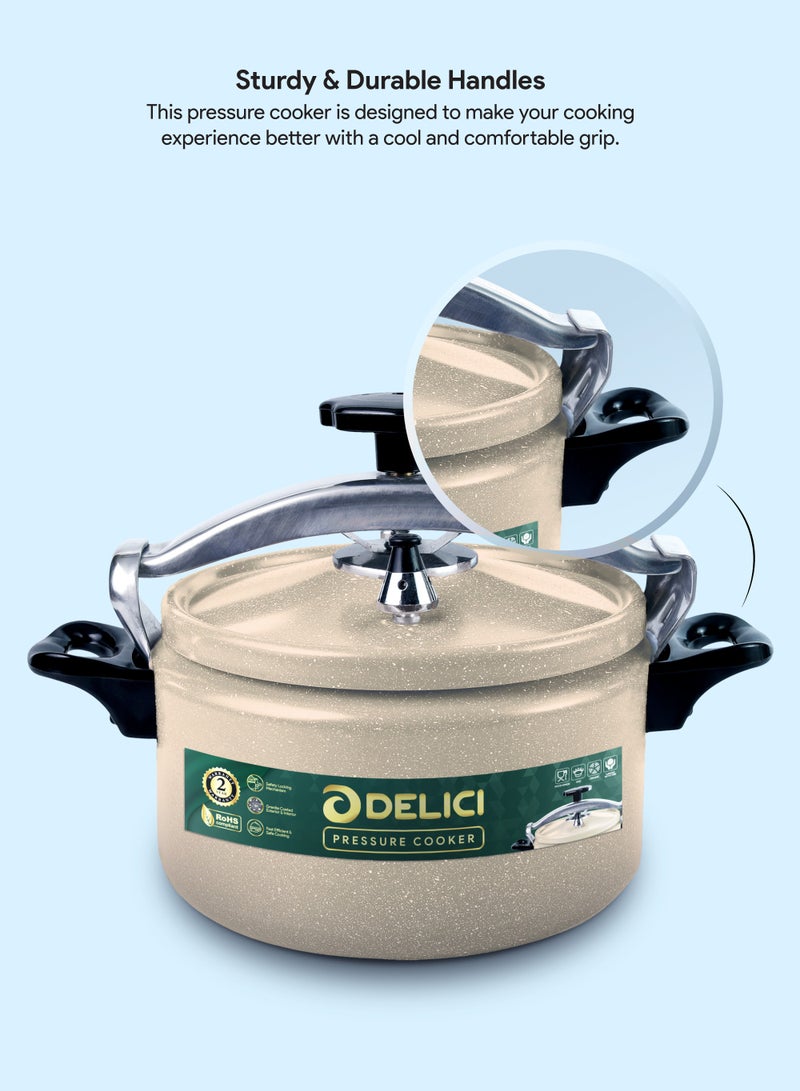 DELICI 9L Aluminum Arabic Pressure Cooker | Fast & Safe Cooking with Safety Lock | Heat-Resistant Base | Long-Lasting Rubber Sealing | Durable Body & Lid | Perfect Heat Distribution | Ideal For Modern Middle East Kitchen | Beige | DPC 9B - Image 5