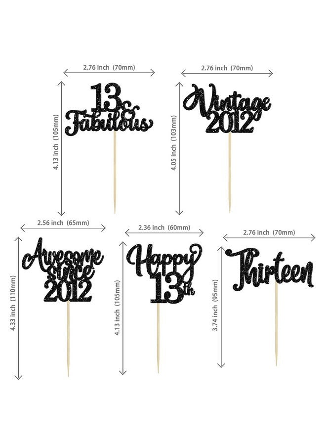 Ephlyn 30Pcs Happy 13th Birthday Cupcake Toppers Glitter Thirteen Vintage 2012 Cupcake Picks Cheers to 13 Fabulous Cake Decorations for 13th Birthday Wedding Anniversary Party Supplies Black - Image 2