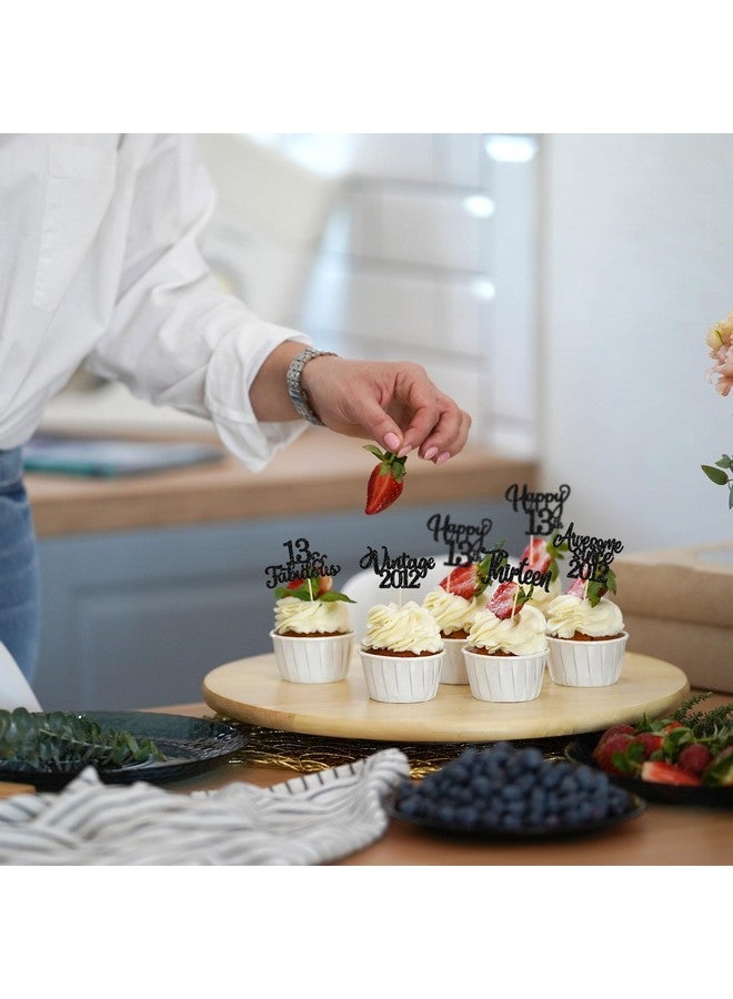 Ephlyn 30Pcs Happy 13th Birthday Cupcake Toppers Glitter Thirteen Vintage 2012 Cupcake Picks Cheers to 13 Fabulous Cake Decorations for 13th Birthday Wedding Anniversary Party Supplies Black - Image 5