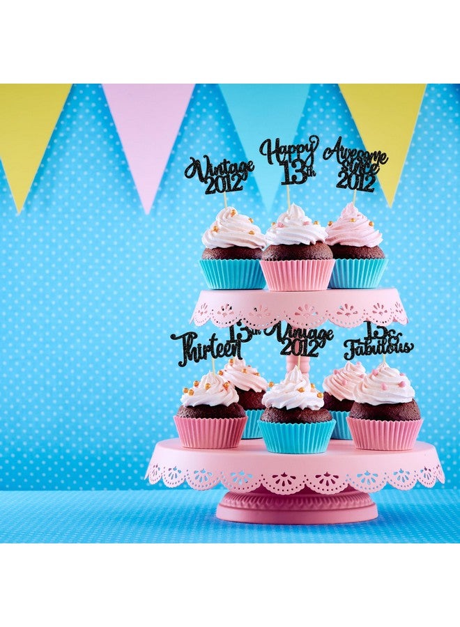 Ephlyn 30Pcs Happy 13th Birthday Cupcake Toppers Glitter Thirteen Vintage 2012 Cupcake Picks Cheers to 13 Fabulous Cake Decorations for 13th Birthday Wedding Anniversary Party Supplies Black - Image 4