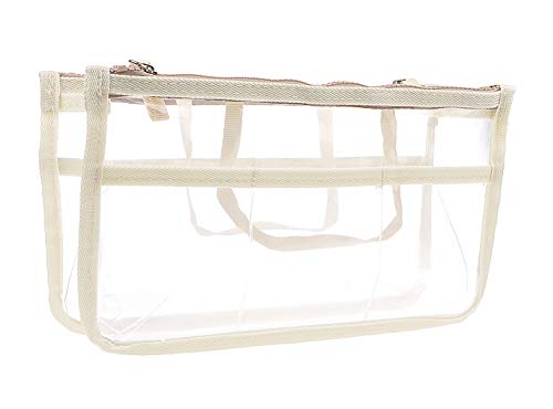 Vercord Translucent Purse Handbag Tote Pocketbook Bag Organizer Insert with Zipper Handle for Women Medium Beige - Image 1