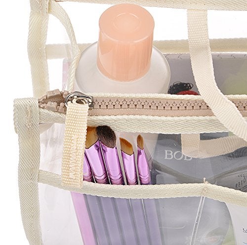 Vercord Translucent Purse Handbag Tote Pocketbook Bag Organizer Insert with Zipper Handle for Women Medium Beige - Image 4