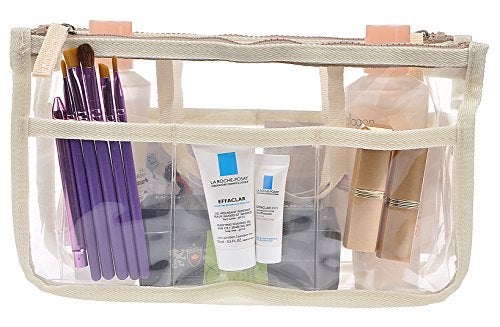 Vercord Translucent Purse Handbag Tote Pocketbook Bag Organizer Insert with Zipper Handle for Women Medium Beige - Image 2