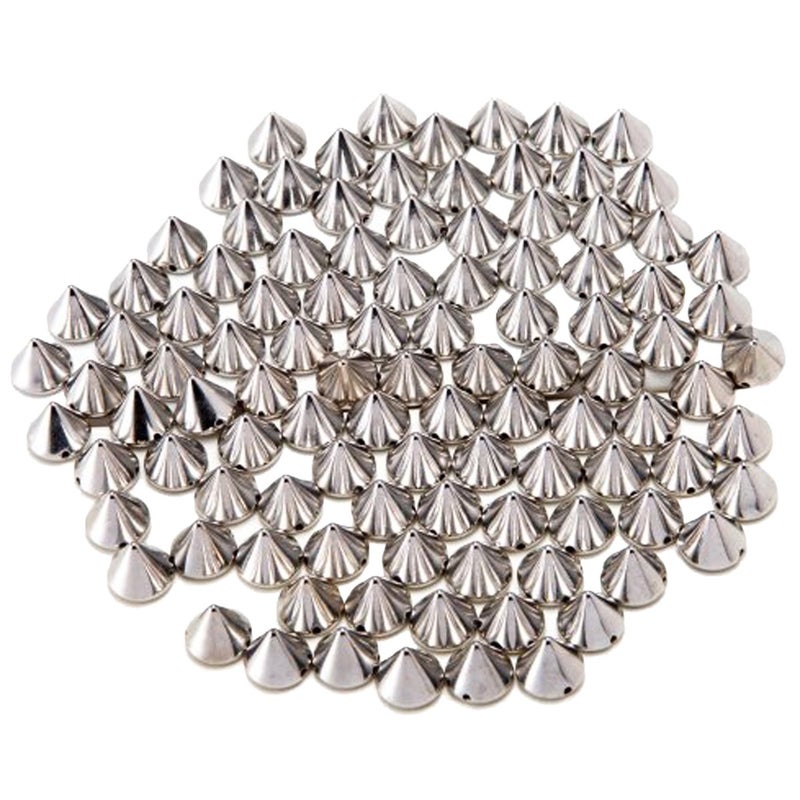 AIYUE 100pcs 10mm Silver Acrylic Bullet Spike Cone Studs, Beads, Sew On, Glue On, Stick On, DIY Garments, Bags & Shoes Embellishment - Image 1
