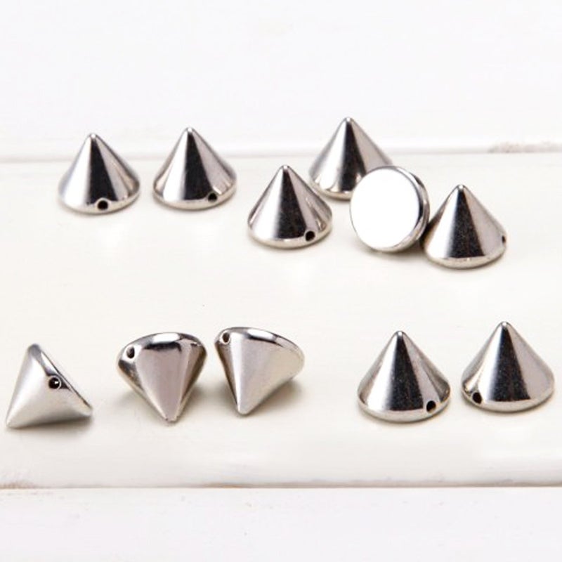 AIYUE 100pcs 10mm Silver Acrylic Bullet Spike Cone Studs, Beads, Sew On, Glue On, Stick On, DIY Garments, Bags & Shoes Embellishment - Image 3