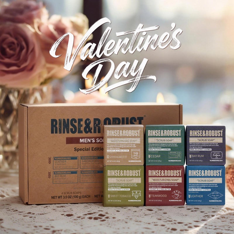 Rinse & Robust Mens Natural Bar Soap 6Pcs Handmade Cleansing Soap Bar Set Moisturizing&Exfoliating Scrub Soap Gifts for Men 6 Different Scents 3.5 oz of 6 Bars - Image 2
