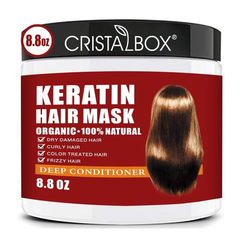 Cristalbox Keratin Hair Mask,Keratin Hair Treatment 250g Hair Mask for Dry Damaged Hair,Deep Conditioning Hair Treatment Mask Repair Treatment Damage Hair Root,Natural Deep Conditioner Hydrating Hair Masque - Image 1