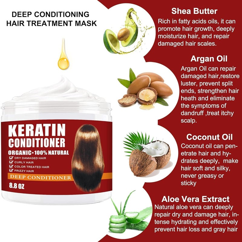 Cristalbox Keratin Hair Mask,Keratin Hair Treatment 250g Hair Mask for Dry Damaged Hair,Deep Conditioning Hair Treatment Mask Repair Treatment Damage Hair Root,Natural Deep Conditioner Hydrating Hair Masque - Image 2