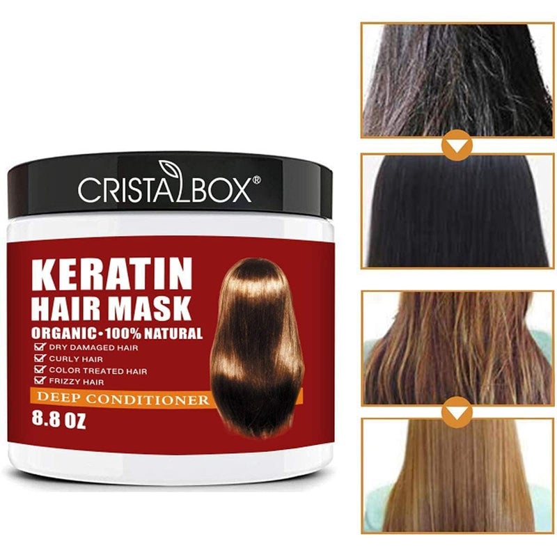 Cristalbox Keratin Hair Mask,Keratin Hair Treatment 250g Hair Mask for Dry Damaged Hair,Deep Conditioning Hair Treatment Mask Repair Treatment Damage Hair Root,Natural Deep Conditioner Hydrating Hair Masque - Image 3