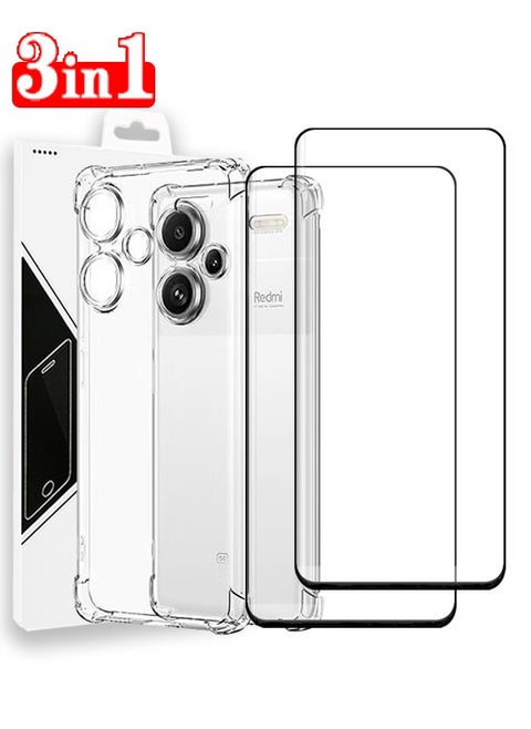 3 in 1 Xiaomi Redmi Note 13 Pro+ 5G Protection Pack - Ultra Clear Shockproof Case & 2 Pcs Screen Protector, All Round Protection, Back Cover & Screen Protector for Xiaomi Redmi Note 13 Pro+ 5G