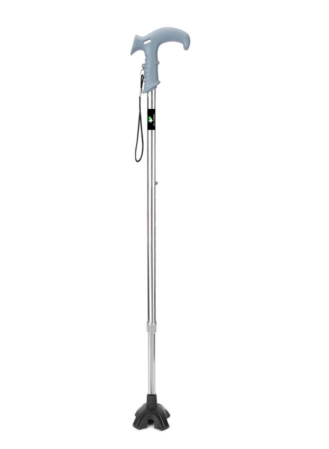 Dr. TORSO Aluminum Self Standing Base | 100% Aluminum Body | Strong and Sturdy Walking Stick | 9-Step Heigh Adjustible | Anti-Slip | Lifgt Weight | for Men/Women, Patients, Old People (Silver) - Image 1