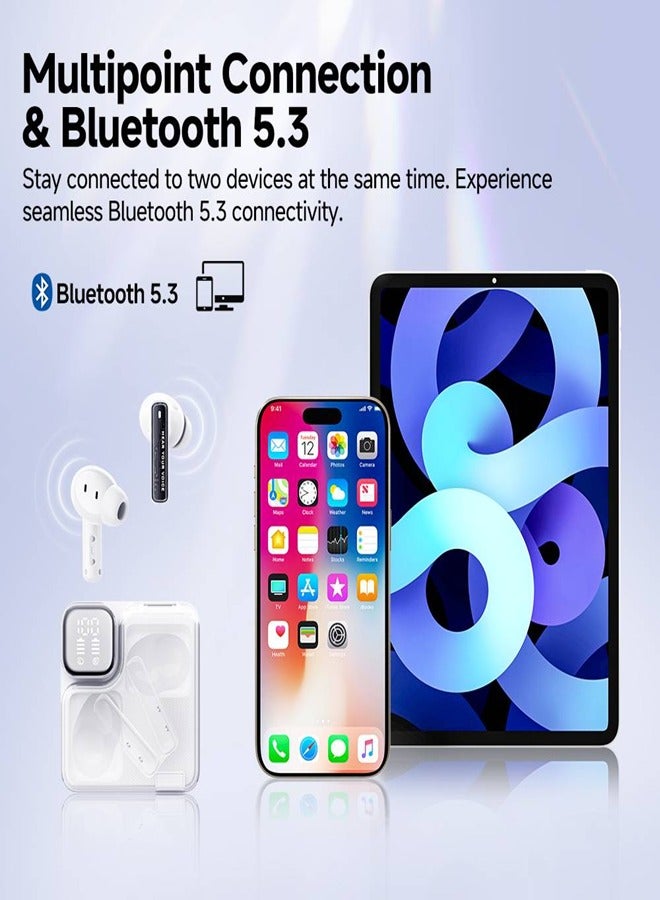 QCY MeloBuds Neo Wireless Earbuds, Bluetooth 5.3 Earphones with HiFi Stereo Deep Bass, Personalized EQs, 4 Mics ENC Calls, LED Power Display, 24H Playtime, Dual Connection, IPX5 Waterproof - White - Image 5