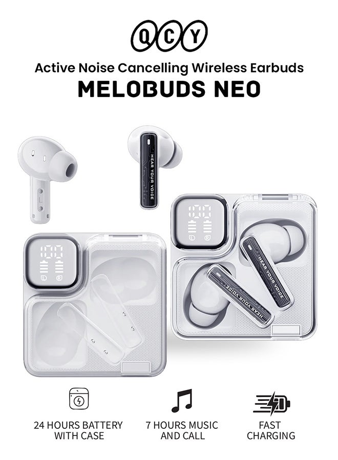 QCY MeloBuds Neo Wireless Earbuds, Bluetooth 5.3 Earphones with HiFi Stereo Deep Bass, Personalized EQs, 4 Mics ENC Calls, LED Power Display, 24H Playtime, Dual Connection, IPX5 Waterproof - White - Image 1