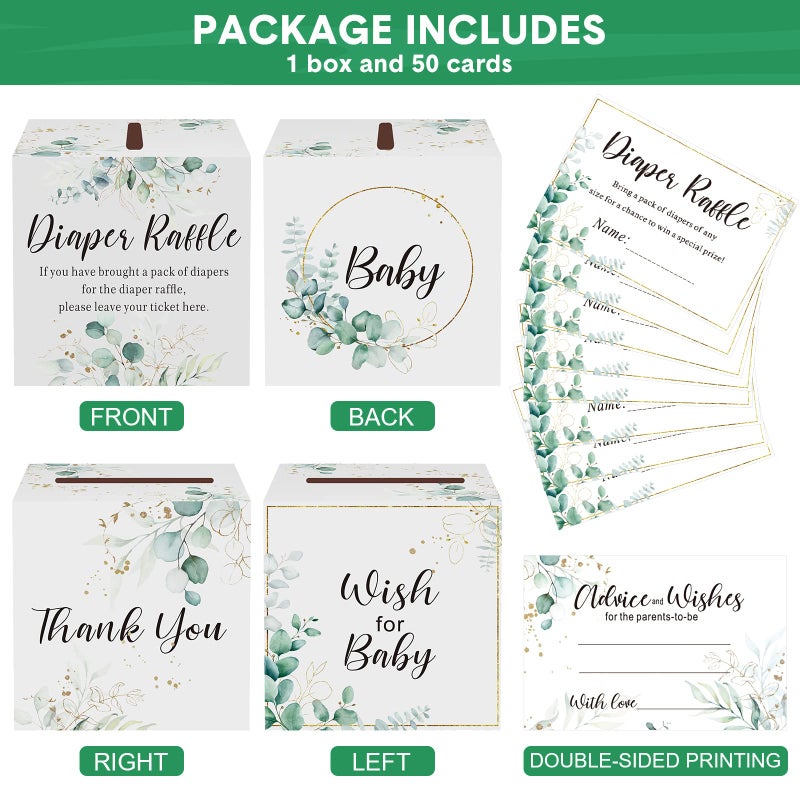 Pajean Diaper Raffle Box for Baby Shower with 50 Pcs Greenery Diaper Raffle Tickets Baby Shower Party Decorations Leaves Insert Invitations Card, Bring a Pack of Diapers to Win Prize Games - Image 4