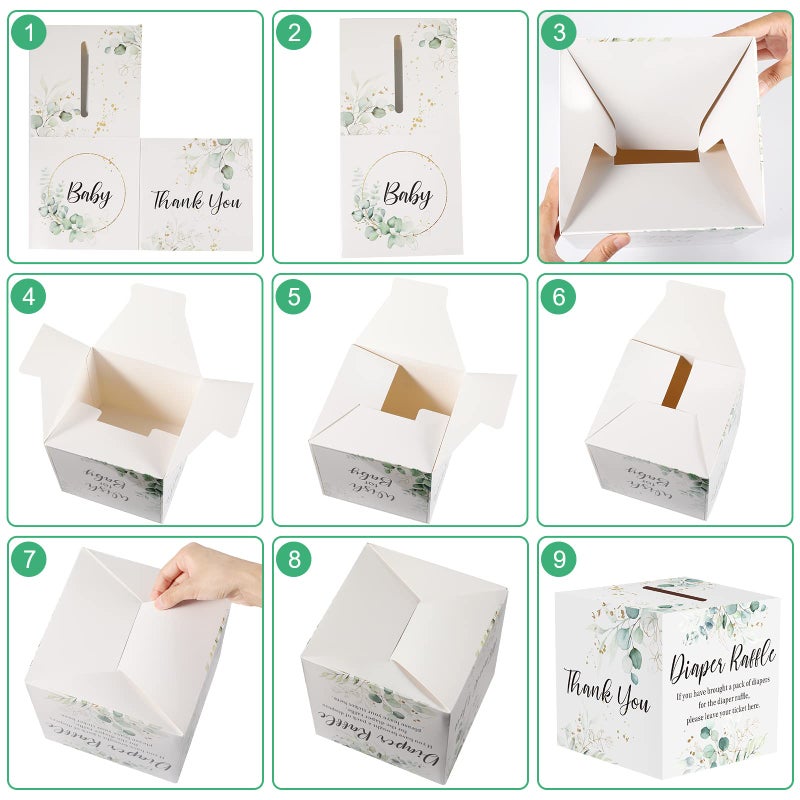 Pajean Diaper Raffle Box for Baby Shower with 50 Pcs Greenery Diaper Raffle Tickets Baby Shower Party Decorations Leaves Insert Invitations Card, Bring a Pack of Diapers to Win Prize Games - Image 3