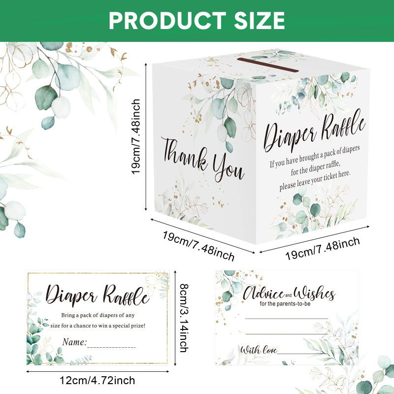 Pajean Diaper Raffle Box for Baby Shower with 50 Pcs Greenery Diaper Raffle Tickets Baby Shower Party Decorations Leaves Insert Invitations Card, Bring a Pack of Diapers to Win Prize Games - Image 2