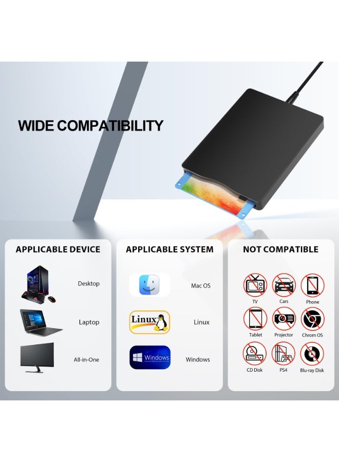 قارئ قرص فلوبي خارجي USB، مقاس 3.5 بوصة بتوصيلات USB و C-Type، محرك قرص فلوبي خارجي محمول 1.44 ميجابايت تعبئة ومشغل فوري (Plug and Play) FDD لمكتبات الحاسوب مع أنظمة ويندوز XP 7 8 10 11 (لون أسود) - Image 4