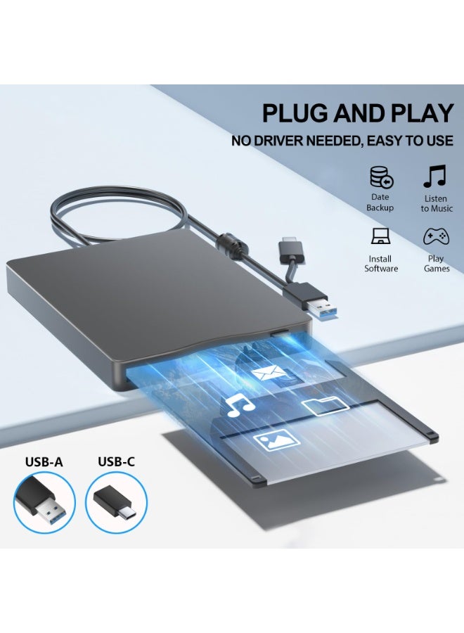 قارئ قرص فلوبي خارجي USB، مقاس 3.5 بوصة بتوصيلات USB و C-Type، محرك قرص فلوبي خارجي محمول 1.44 ميجابايت تعبئة ومشغل فوري (Plug and Play) FDD لمكتبات الحاسوب مع أنظمة ويندوز XP 7 8 10 11 (لون أسود) - Image 2