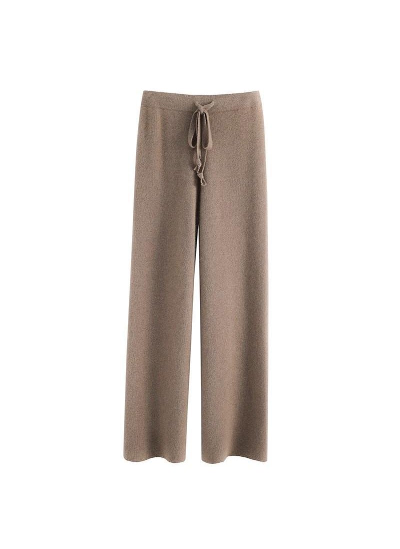 Soft Confucian Wool Pants Womens Autumn and Winter Outer Wear Dape Knitted Wide Leg Pants White Mop Pants Small Straight Cloud Pants Camel