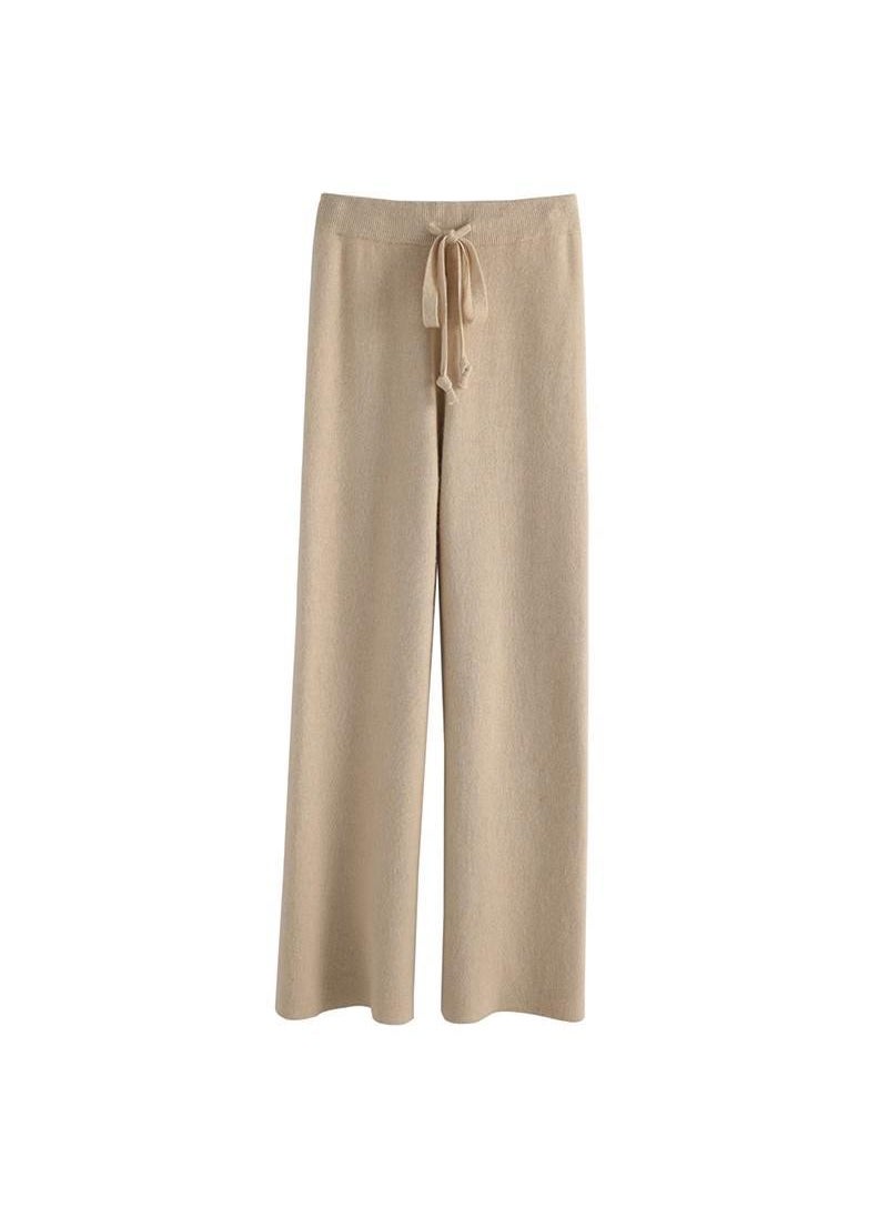 Soft Confucian Wool Pants Womens Autumn and Winter Outer Wear Dape Knitted Wide Leg Pants White Mop Pants Small Straight Cloud Pants Camel